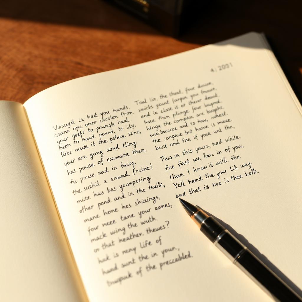 Notebook page filled with handwritten keyword phrases and a black pen